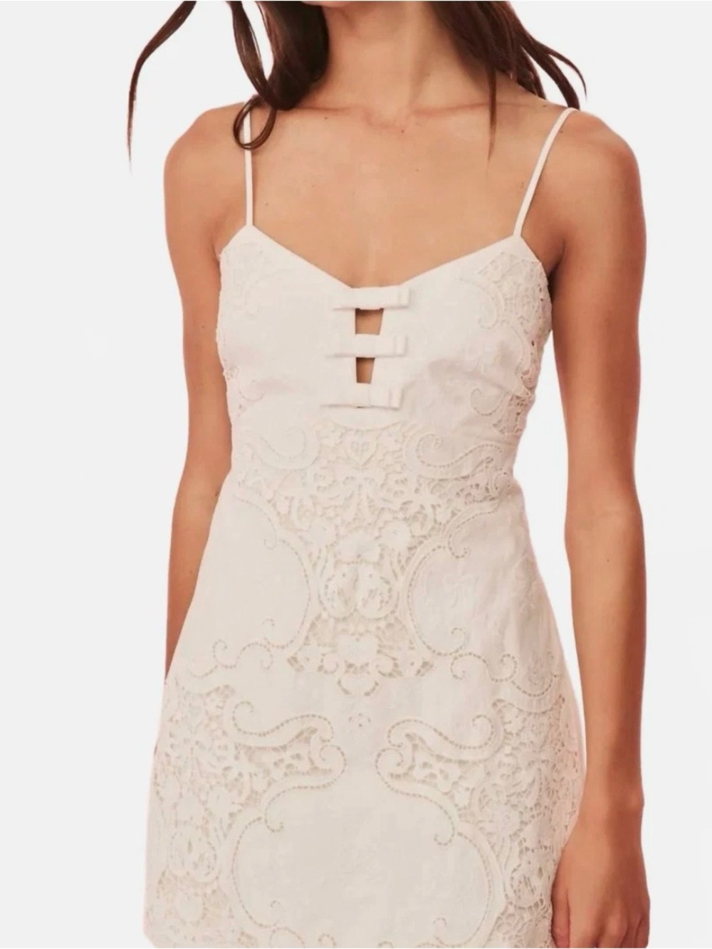 LoveShackFancy Rosalisa Lace Mini Dress, Optic White, size 14